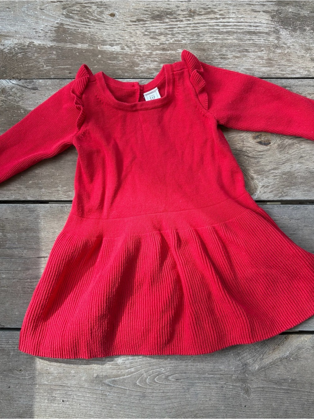 GAP Red Knit Ruffle Shoulder Dress